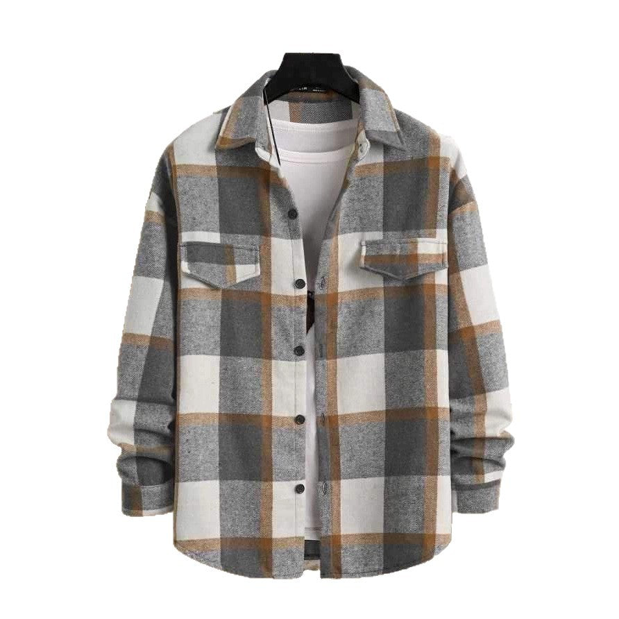 Herren Karierte Flanell-Hemdjacke mit Brusttaschen und Knopfleiste Shop Nory