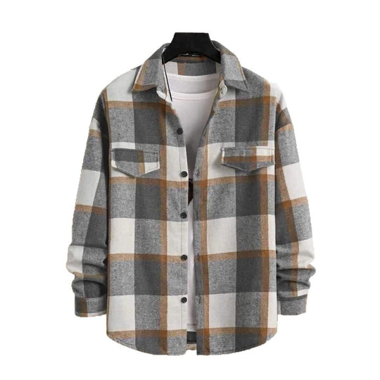 Herren Karierte Flanell-Hemdjacke mit Brusttaschen und Knopfleiste Shop Nory