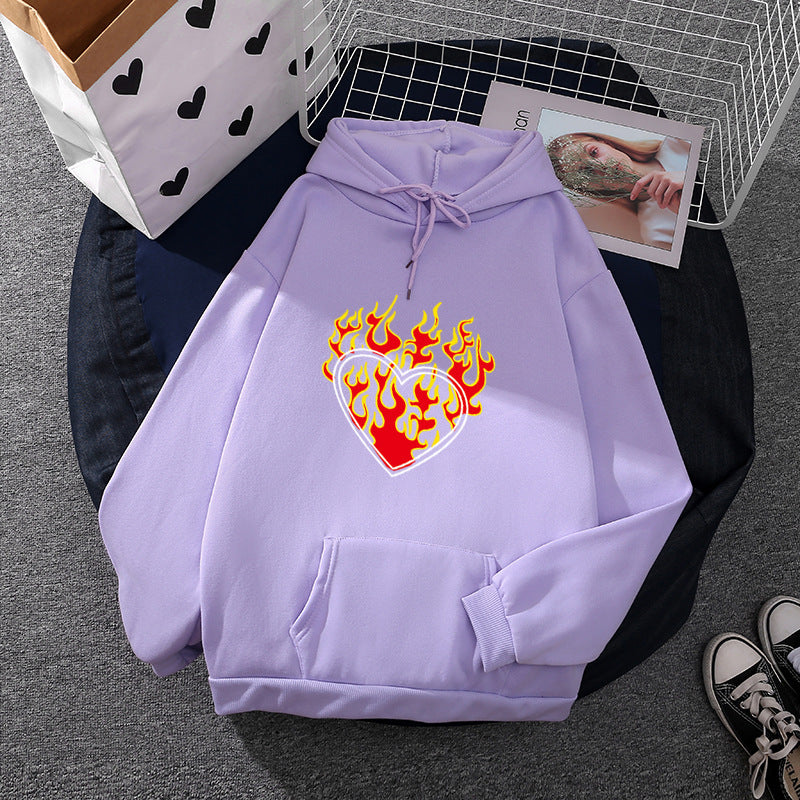 Damen nan leichter Oversize Kapuzenpullover mit Herz‑EKG‑Motiv, langen Kordeln und elastischem Bund Shop Nory