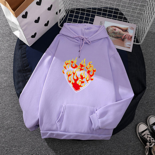 Damen nan leichter Oversize Kapuzenpullover mit Herz‑EKG‑Motiv, langen Kordeln und elastischem Bund Shop Nory