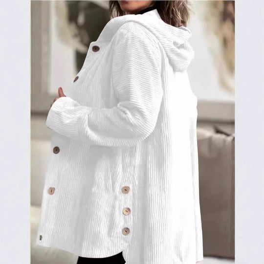 Damen lässige und gemütliche Cordjacke mit Kapuze