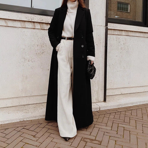 Damen Eleganter Wollmantel mit doppelter Knopfleiste und tiefen Taschen