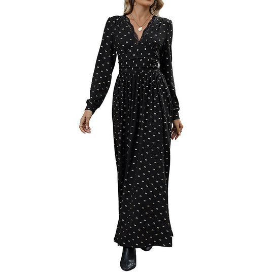 Damen Elegantes Maxi-Wickelkleid mit Spitzenbesatz, hohem Brustbund und gerafftem Volumenrock Shop Nory