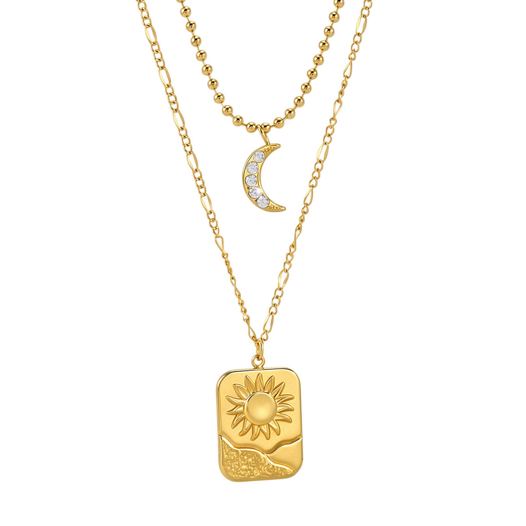 Damen Mehrlagige Halskette mit Sonnen- und Mondanhängern Shop Nory