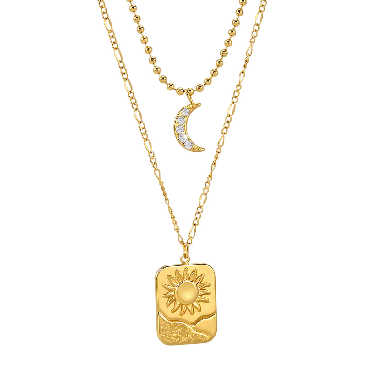 Damen Mehrlagige Halskette mit Sonnen- und Mondanhängern Shop Nory