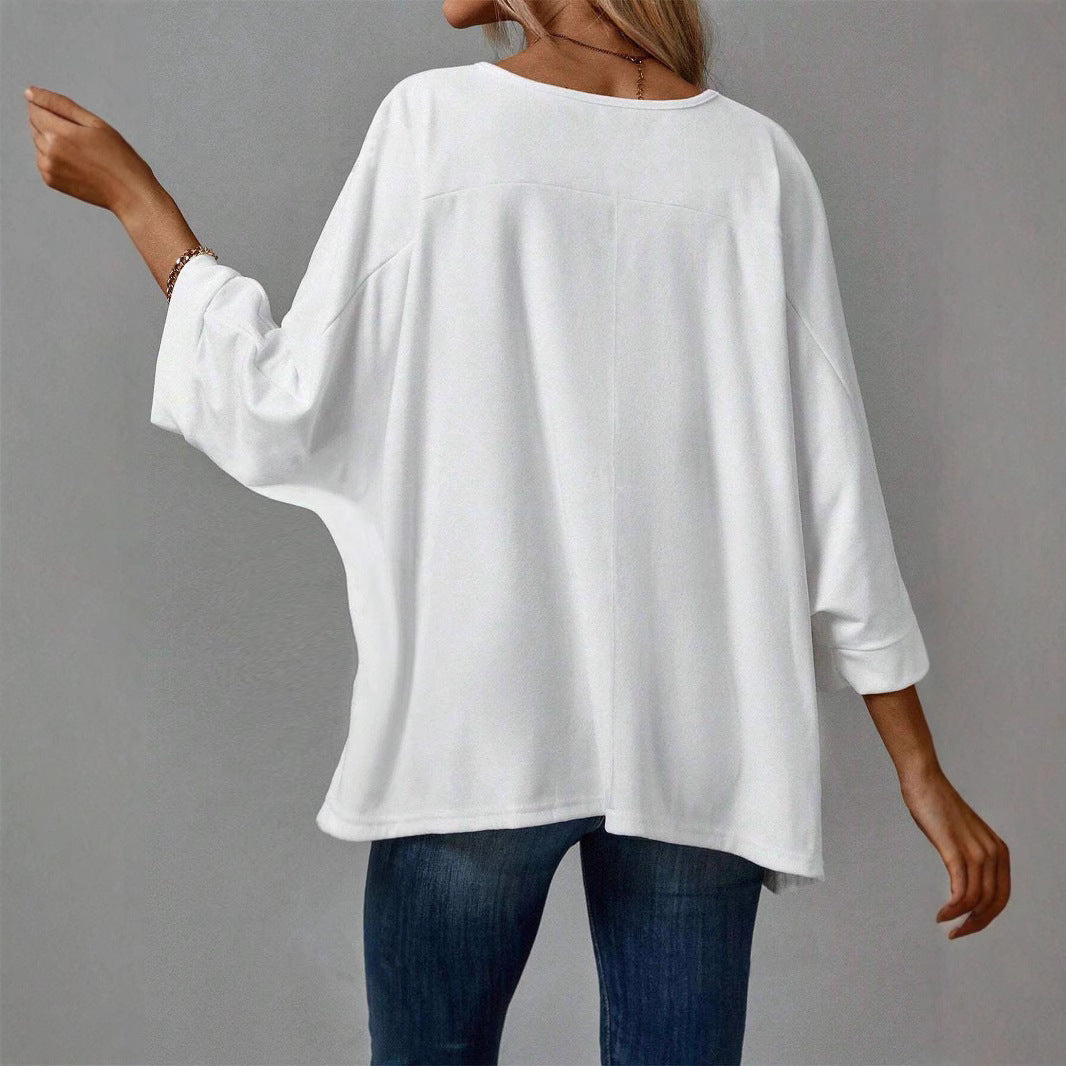 Damen Oversize Tunika‑Bluse mit U‑Boot‑Ausschnitt und dreiviertelärmeln Shop Nory