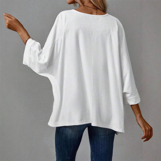 Damen Oversize Tunika‑Bluse mit U‑Boot‑Ausschnitt und dreiviertelärmeln Shop Nory