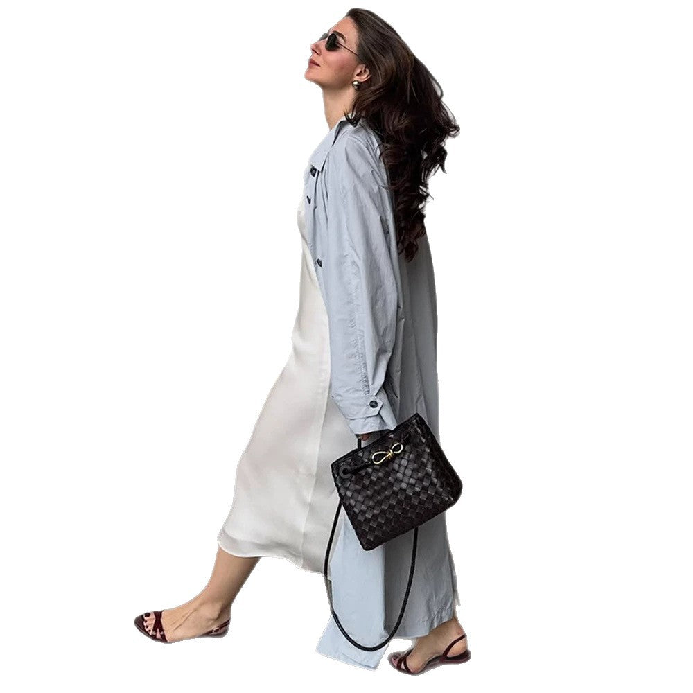 Damen Leichter langer Trenchcoat aus technischem Material mit verdeckter Knopfleiste und lockerem Fall Shop Nory