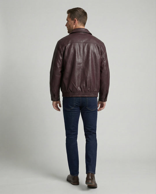 Herren oversized Lederimitat-Zipjacke mit Hemdkragen kastiger Silhouette und Einschubtaschen