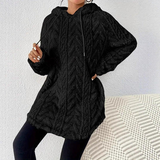 Damen nan kuschelige Kapuzenjacke aus Teddyfleece mit Zopfmuster und gerafftem Saum Shop Nory