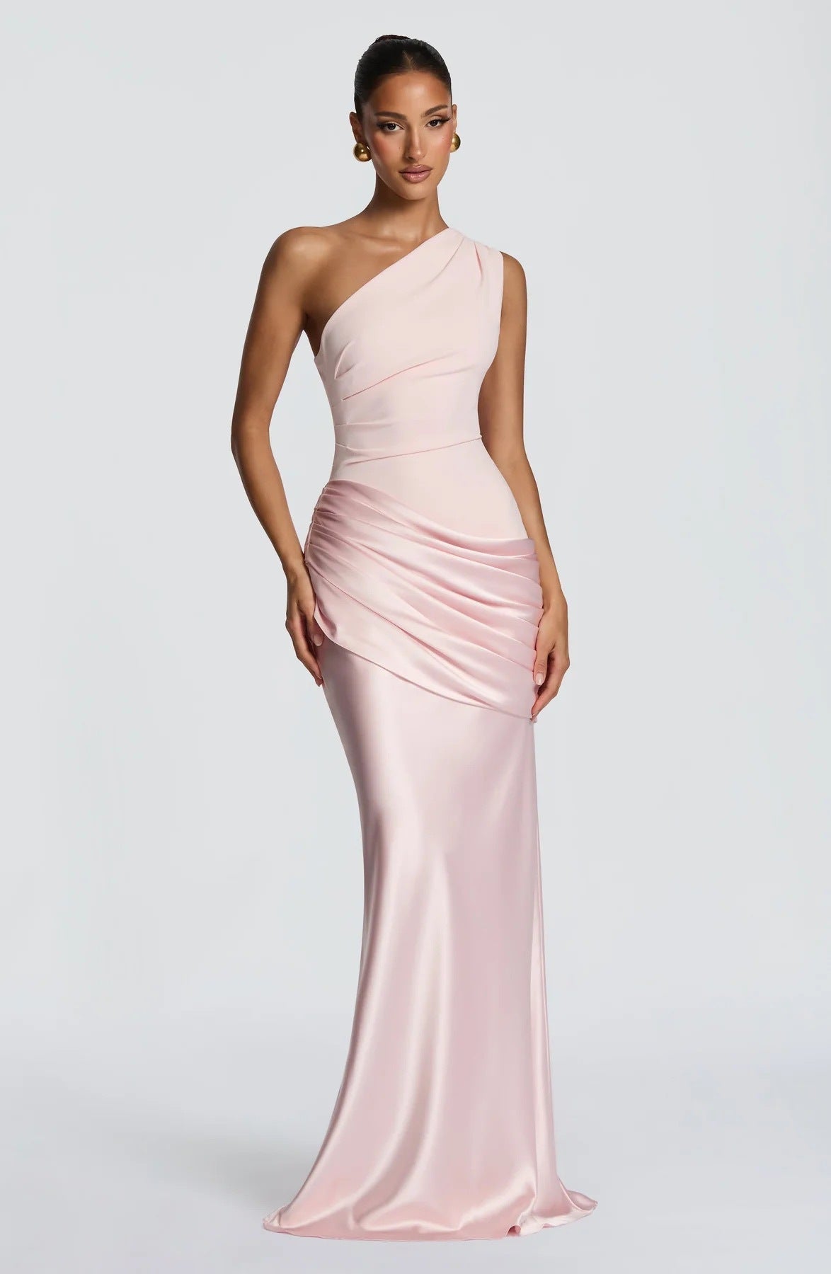 Damen elegantes asymmetrisches Satin-Abendkleid mit Drapé-Design ShopNory