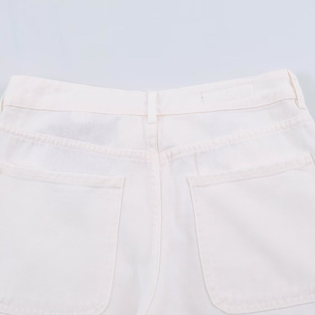 Damen weite Jeanshose mit hoher Taille, Bügelfalte und aufgesetzten Taschen Shop Nory