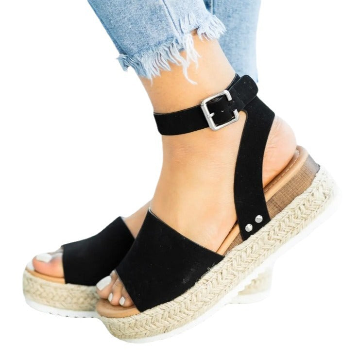Damen Wedge-Sandalen mit verstellbarem Riemen und komfortablem Fußbett