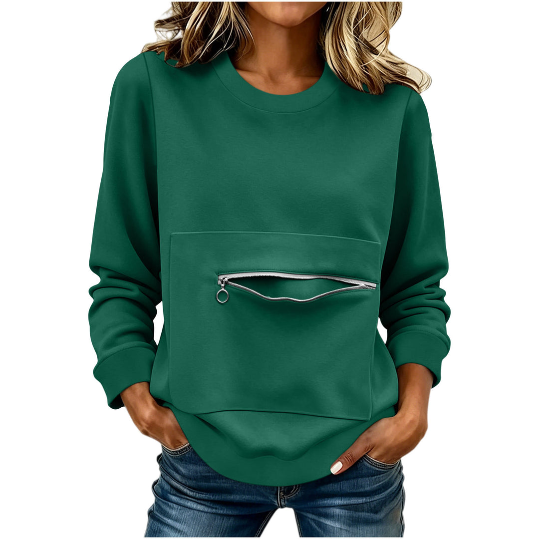 Damen nan locker geschnittenes Sweatshirt mit Frontreißverschlusstasche und Rundhalsausschnitt Shop Nory