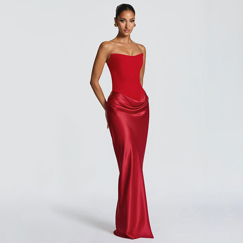 Damen Elegantes Abendkleid mit hohen Kragen und fließendem Schnitt