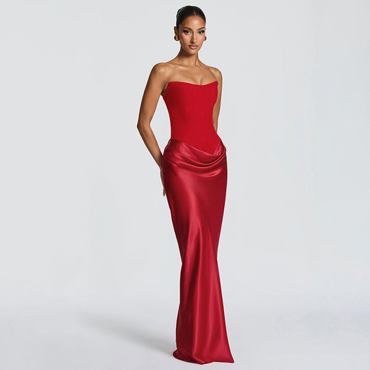 Damen Elegantes Abendkleid mit hohen Kragen und fließendem Schnitt