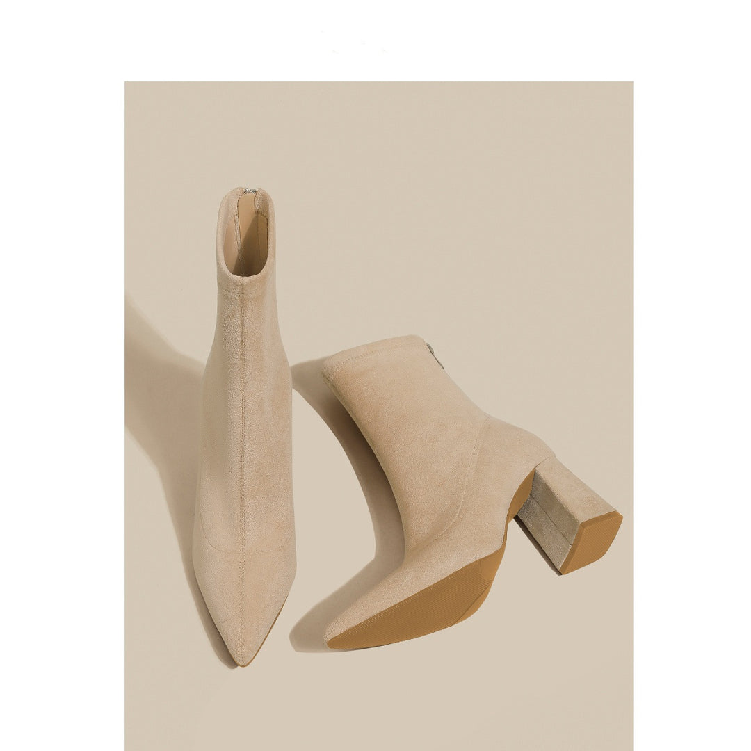 Damen Spitze Sock‑Ankle‑Boots mit skulpturellem Blockabsatz und Stretch‑Veloursoptik Shop Nory