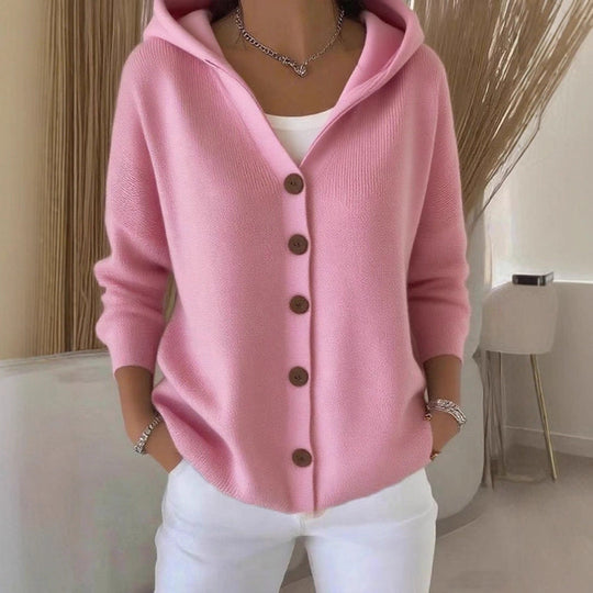 Damen Kapuzenstrickjacke mit Praktischen Knopfdetails und Lässigem Schnitt