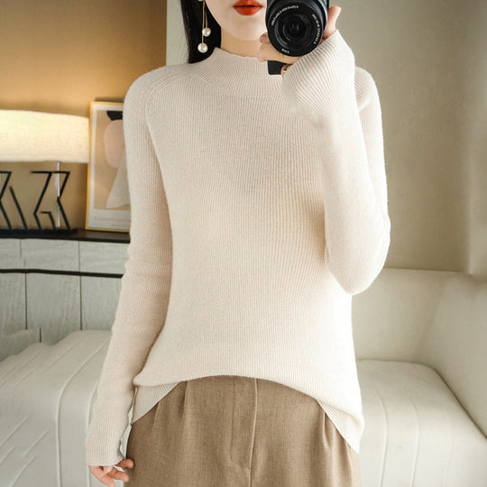 Damen Schmal geschnittener Stehkragenpullover aus leichtem Feinstrick mit feiner Rippenstruktur Shop Nory