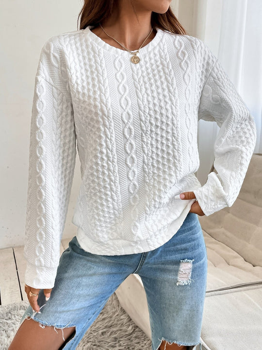 Damen Zopfmuster‑Sweatshirt mit Rundhals, texturierter Oberfläche und lockerer Passform Shop Nory