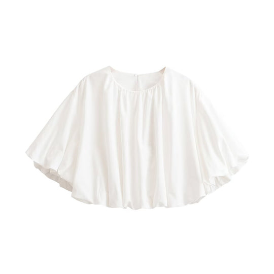 Damen Weites Cape-Top aus fließendem Satin mit Rundhalsausschnitt Shop Nory