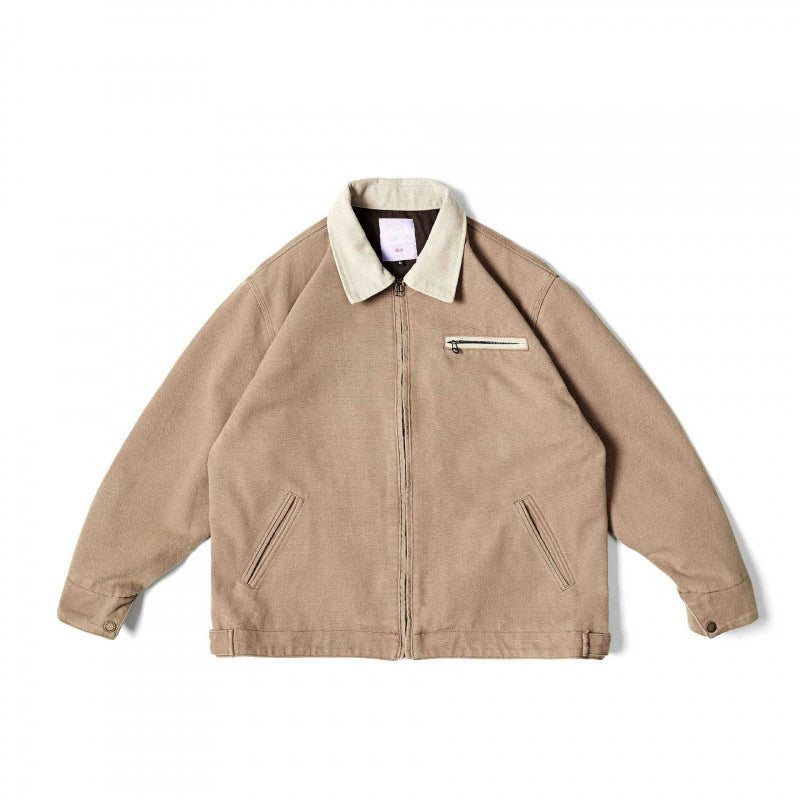 Unisex Weit geschnittene Blousonjacke im Worker‑Look mit Cordkragen und Brustreißverschluss Shop Nory