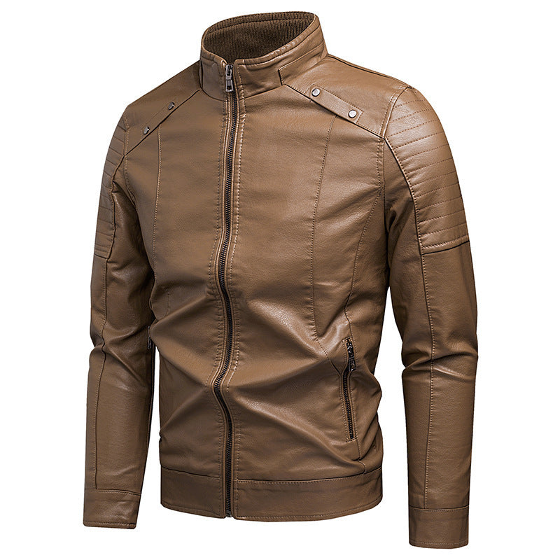 Herren schlanker Kunstleder-Moto-Blouson mit ergonomischen Nähten und Stehkragen Shop Nory