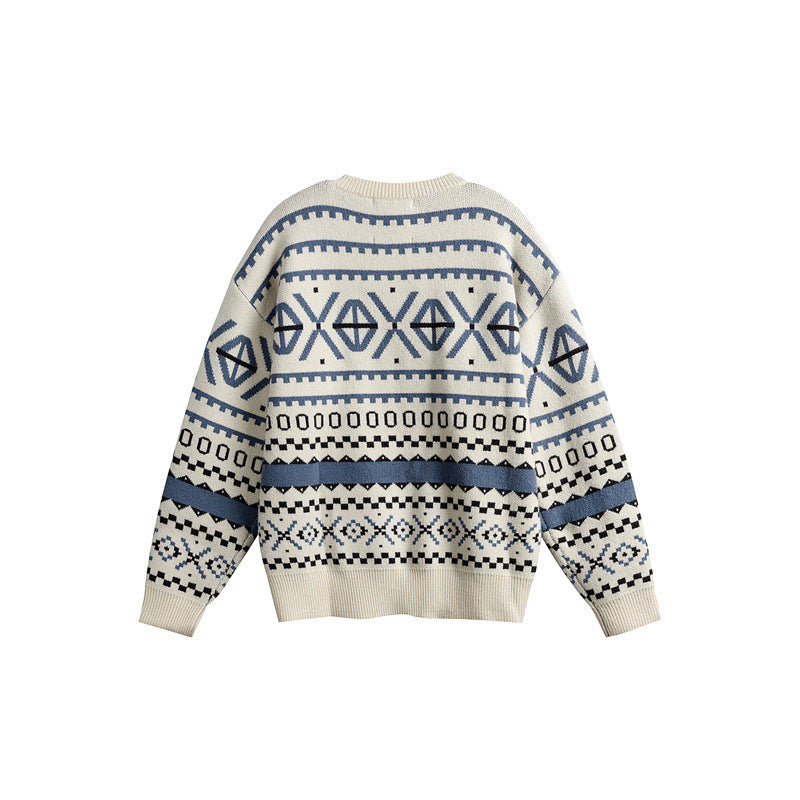 Unisex Gemusterter Grobstrickpullover im Norwegerstil mit Rundhals Shop Nory