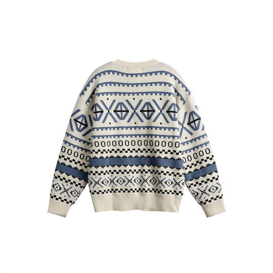 Unisex Gemusterter Grobstrickpullover im Norwegerstil mit Rundhals Shop Nory