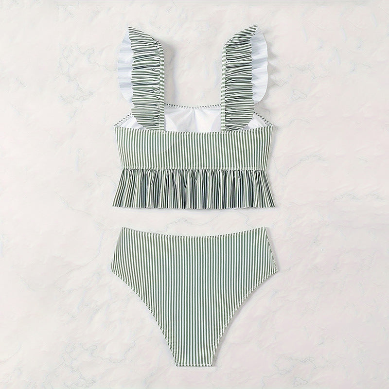 Damen Bikini-Set mit femininem Rüschendesign und hoher Taille