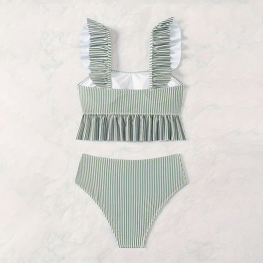Damen Bikini-Set mit femininem Rüschendesign und hoher Taille