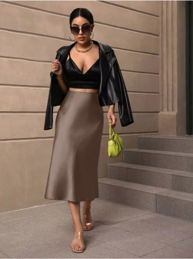 Damen Satin Rock mit schwingendem Saum und elegantem Schnitt