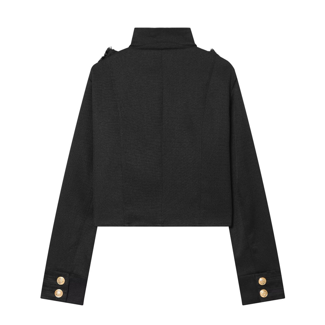 Damen Cropped Uniformjacke im Militärstil mit Stehkragen und Zierknopfleiste Shop Nory