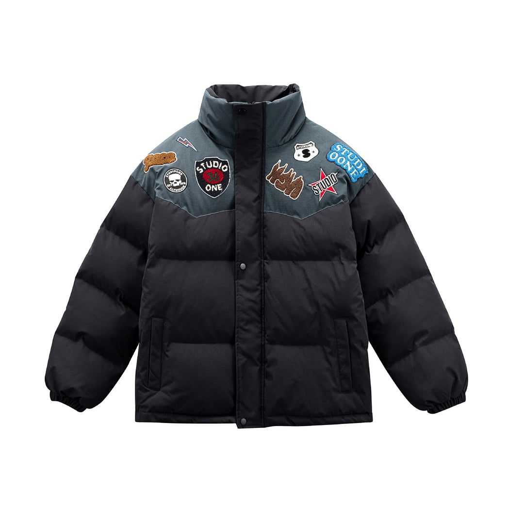 Unisex Wattierte Pufferjacke mit gestickten Patch‑Applikationen Shop Nory