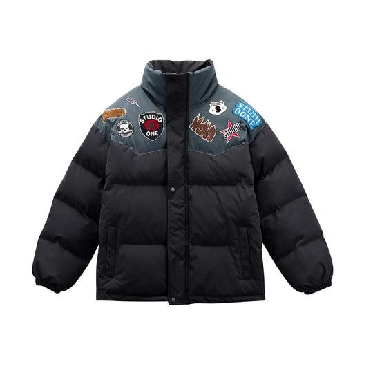 Unisex Wattierte Pufferjacke mit gestickten Patch‑Applikationen Shop Nory
