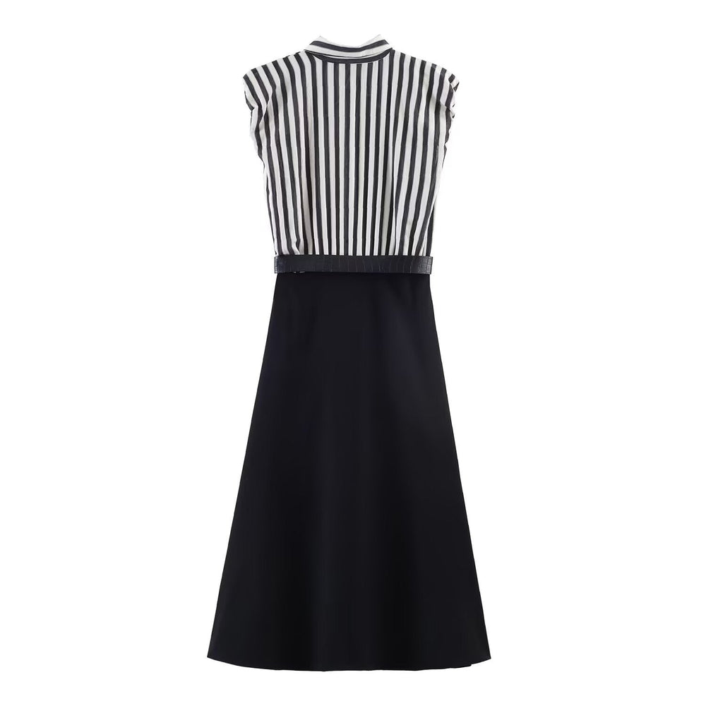 Damen Jumpsuit mit elegantem Streifenmuster und dekorativem Gürtel