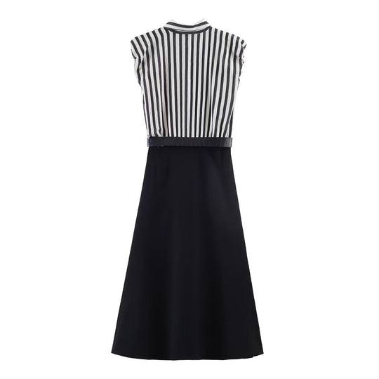 Damen Jumpsuit mit elegantem Streifenmuster und dekorativem Gürtel