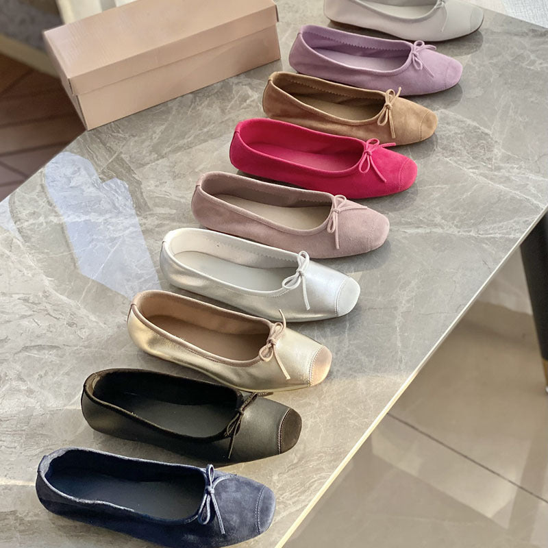 Damen Flache Ballerinas mit zierlichem Schleifenakzent