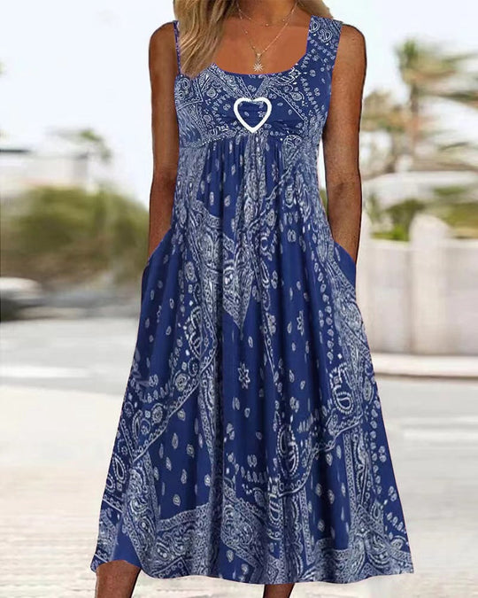 Damen Sommerliches Maxikleid mit elegantem Bandana-Muster und praktischen Taschen