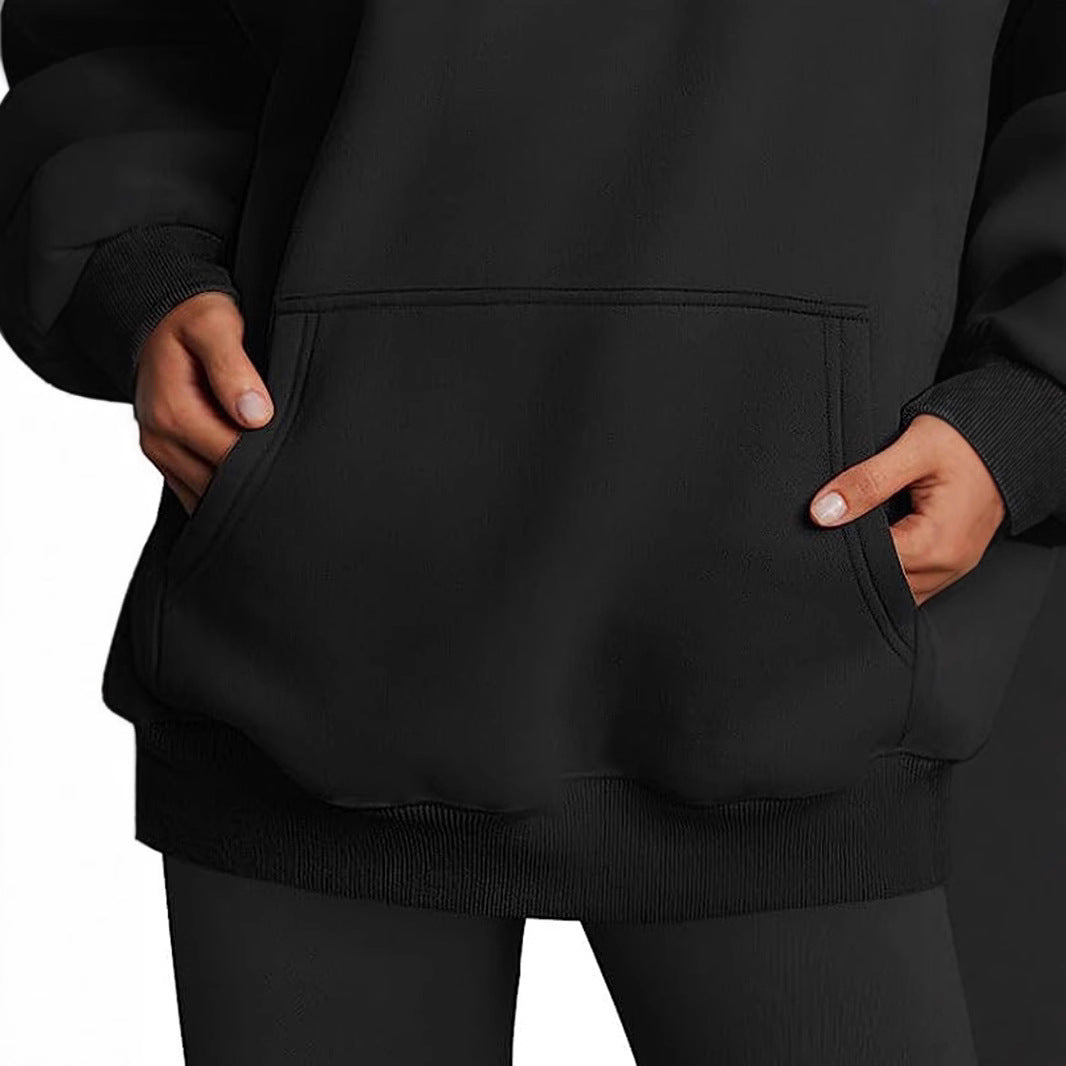 Damen nan Oversize-Kapuzenpullover mit verlängertem Rückenteil, innen angerautem Fleece und Kängurutasche Shop Nory