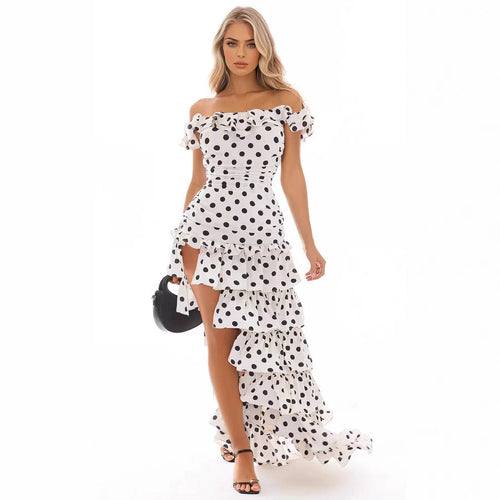 Damen Off-Shoulder Maxikleid mit Rüschen und aufregendem Schlitz Shopnory