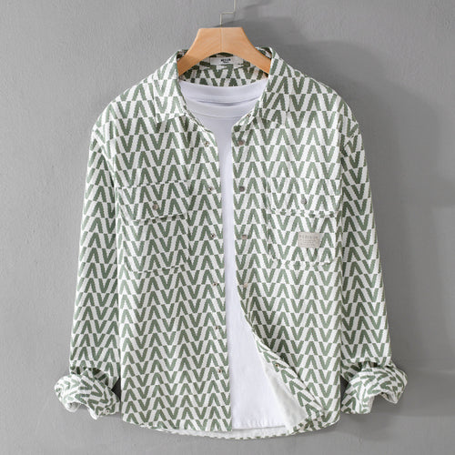Herren Gemustertes Overshirt aus Baumwollmix mit geometrischem V‑Muster, aufgesetzten Brusttaschen und Relaxed‑Fit Shop Nory