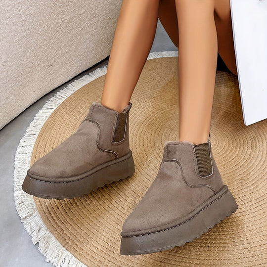 Damen gefütterte Chelsea-Stiefelette mit Keilplattform, Faux-Suede & Teddyfutter Shop Nory