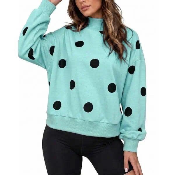 Damen Locker geschnittenes Sweatshirt mit Stehkragen und großen Punkten Shop Nory