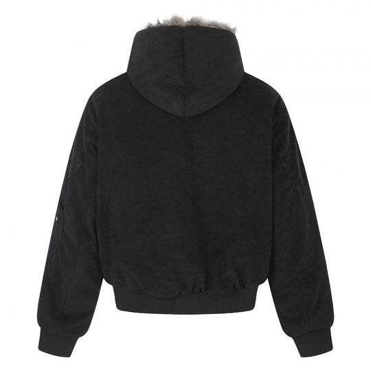 Unisex Oversize-gefütterte Kapuzen-Blousonjacke aus Velourslederimitat mit Teddyfutter Shop Nory