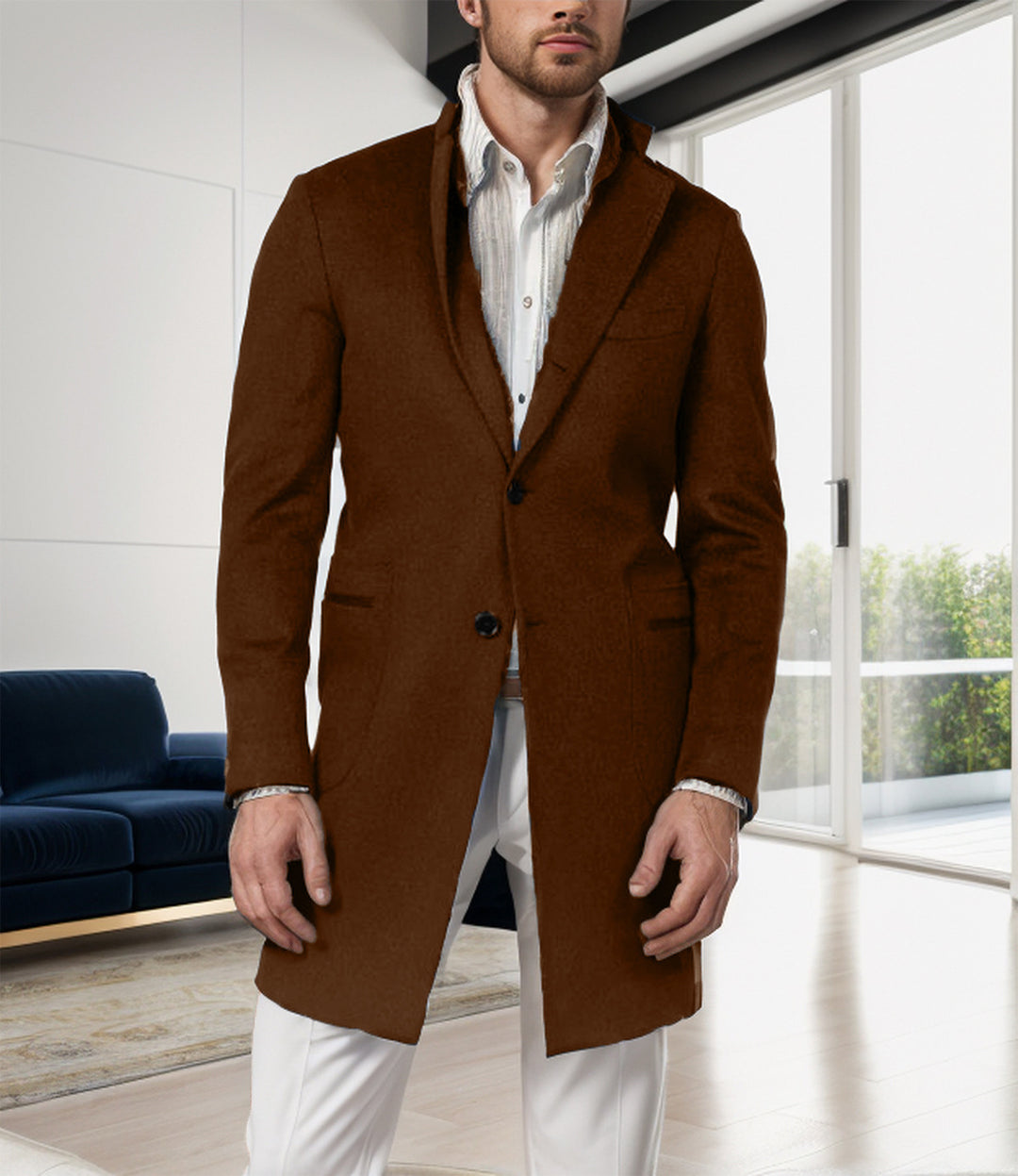 Herren Lang geschnittener Einreihermantel mit schmaler Silhouette Shop Nory