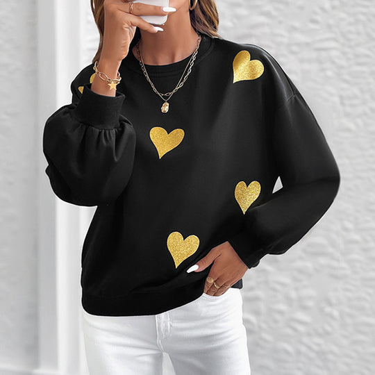 Damen Sweatshirt mit Herzprint und Balloon-Ärmeln Shop Nory