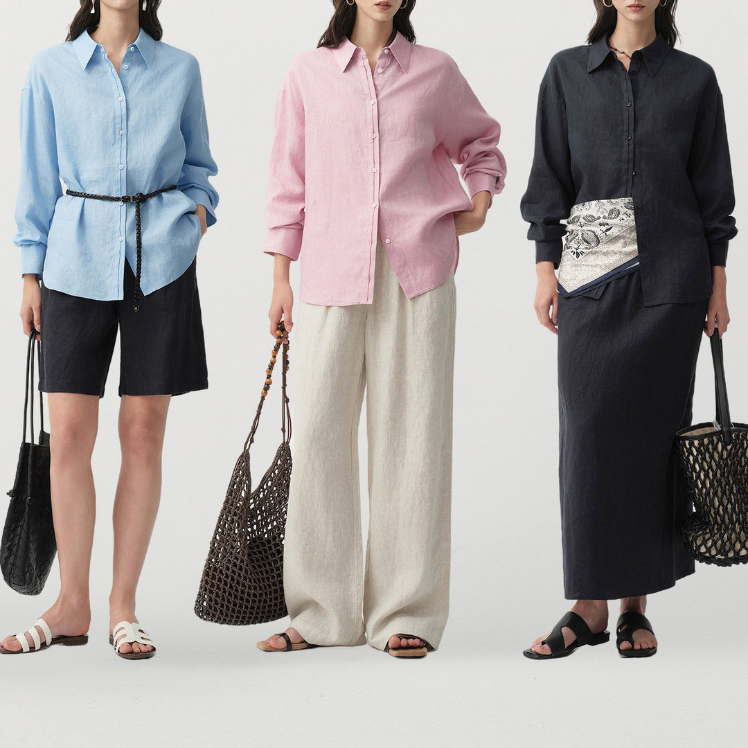 Damen Modische Leinenbluse mit langen Ärmeln Shop Nory