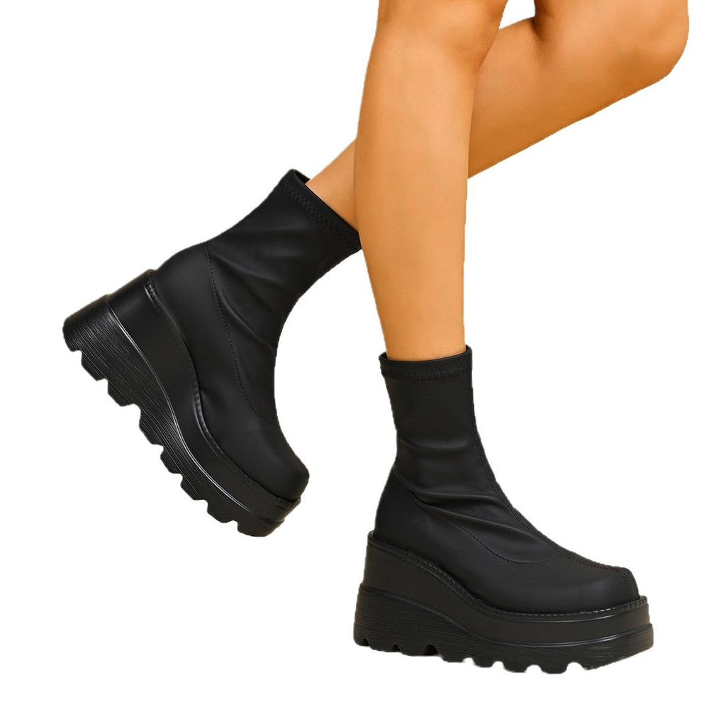 Damen High-Top Stiefeletten mit doppeltem Plateau