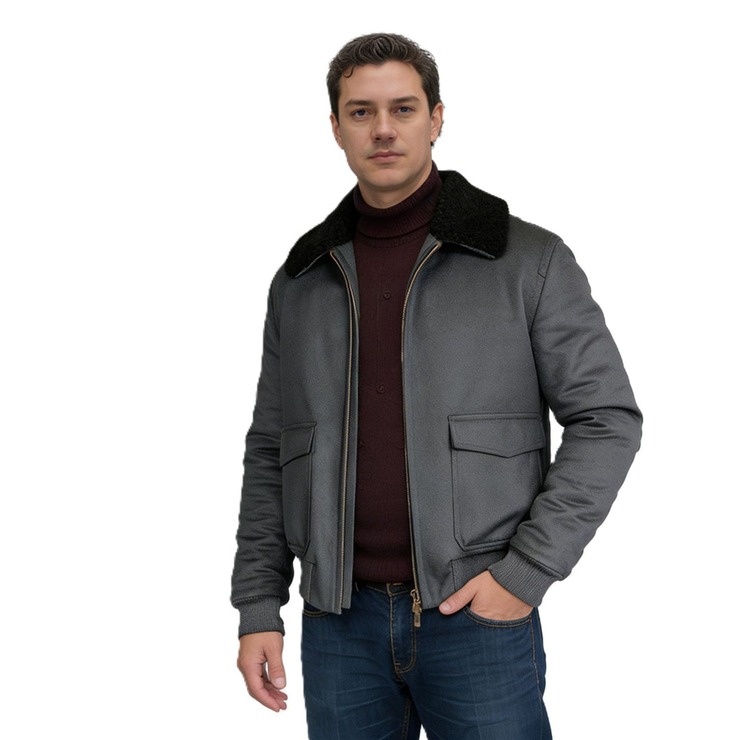 Herren Kurze Bomberjacke mit Teddykragen, Cargo-Pattentaschen und Reißverschluss Shop Nory